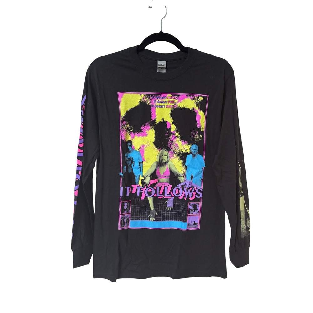 Graveyard Goods It Follows Horror Movie Long Sleeve Graphic Tee Black Neon S OOP